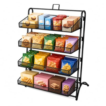 4-Tier Retail Candy Display Rack, Countertop Snack & Chip Shelf for Stores - color: Black
