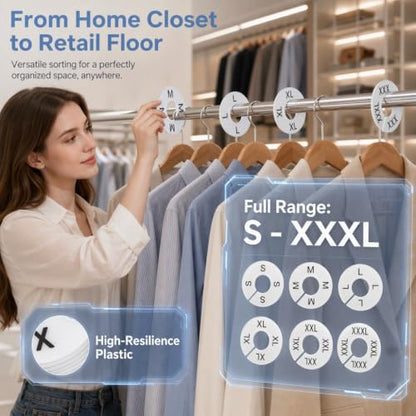 Closet Size Dividers, S-XXXL Markers to Organize Clothes on Racks (White)