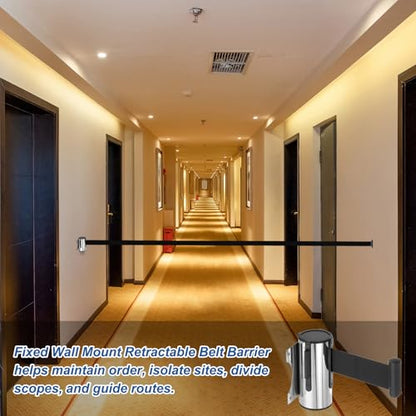 MECCANIXITY Wall Mount Retractable Belt Barrier 6.56ft Crowd Control Belts - color: Silver/Black, size: 6.56 ft