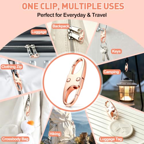 AgePlace 6 Pack Zipper Clips Anti Theft, Double Opening Zipper Lock for Backpacks & Luggage, Zinc Alloy Zipper Pull Replacement, Small Carabiner Clip for Purses, Crossbody Bags & Travel Essentials - color: Rose Gold