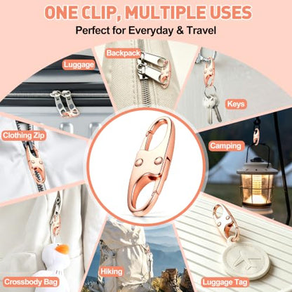 AgePlace 6 Pack Zipper Clips Anti Theft, Double Opening Zipper Lock for Backpacks & Luggage, Zinc Alloy Zipper Pull Replacement, Small Carabiner Clip for Purses, Crossbody Bags & Travel Essentials - color: Rose Gold