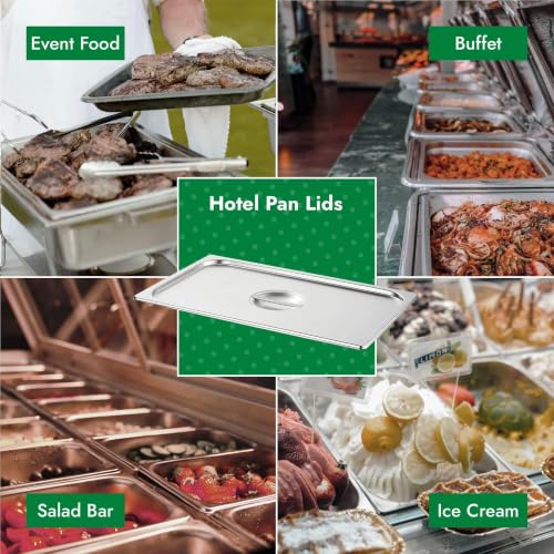 HECMAC 6-Pack Full Size Hotel Pan Cover, Stainless Steel Solid Steam Table Catering Food Pan Lid with Handle, 23 Gauge - size: Full Size, Plain Lid