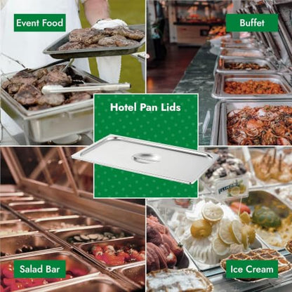 HECMAC 6-Pack Full Size Hotel Pan Cover, Stainless Steel Solid Steam Table Catering Food Pan Lid with Handle, 23 Gauge - size: Full Size, Plain Lid