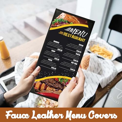Prestine Menu Covers Made of Premium Faux Leather (10-Pack) - 5.5" x 11" - 1 View - Black - Restaurant Menu - Wine List - Bar Menu - size: 5.5”x11” - 1 View
