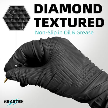 BEASTEK Nitrile Disposable Gloves, 8Mil Latex & Powder Free Chemical Resistant Heavy Duty Cooking Diamond Gloves Black 100Pcs - color: Medium (Black)