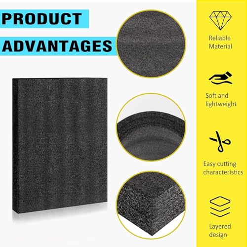 6‑Pack Black Polyethylene Foam Sheets, 12 x 16 x 0.5 Inch Customizable Protective Tool Padding