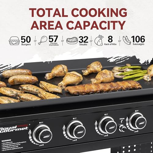 Royal Gourmet GB6000 6 Burner Propane Gas Griddle with Folding Side Tables