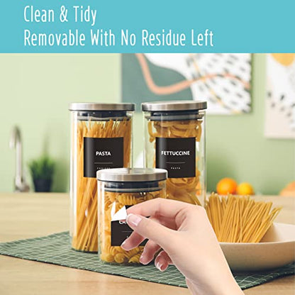 Hebayy 234 Minimalist Kitchen Food Labels, 216 Preprinted Flour Pasta Peas Condiment Oil Stickers, 18 Blank Ones, Waterproof Oil&Tear Resistant, No Residue for Pantry Food Containers Jars. - style: Style 2