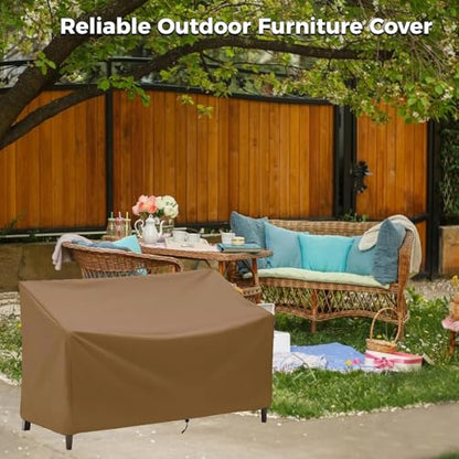 Outdoor Bench Cover, 2 Seater Patio Bench Cover, Waterproof Heavy Duty Patio Furniture Protector with Air Vents, Buckle Straps and Drawcord, 53 x 26 x 35 in, Brown