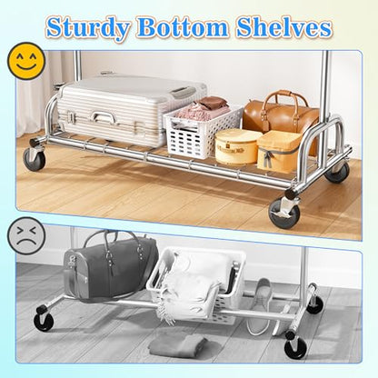 Raybee Heavy Duty Clothes Rack Load 480LBS,Clothing Racks for Hanging Clothes,Adjustable Rolling Clothes Rack with Wheels,Garment Rack for Bedroom,Laundry Room,Commercial Use, 71" Hx22 D x 75" W - style: Single Rod