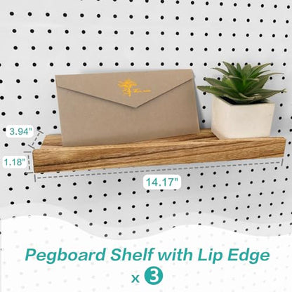 Wood Pegboard Shelves with Lip, 3Pack 14" x 4" Peg Board Racks and Brackets - color: Wood