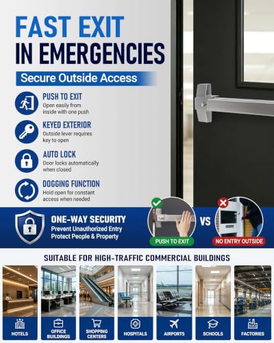 31.5" Stainless Steel Silver Push Bar Panic Exit Device - color: silvery‑white