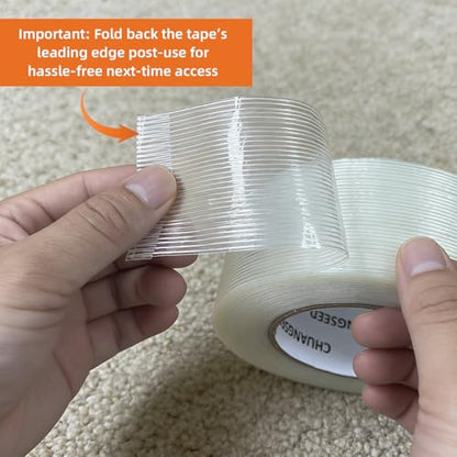 2-Pack Mono Filament Strapping Tape with Portable Craft Knife, 5.5mil x 1Inch x 55yds, Heavy Duty Transparent Reinforced Fiberglass Tape