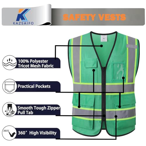 Hi Vis Reflective Safety Vest for Men Women,Meets ANSI/ISEA - color: Green, size: Medium