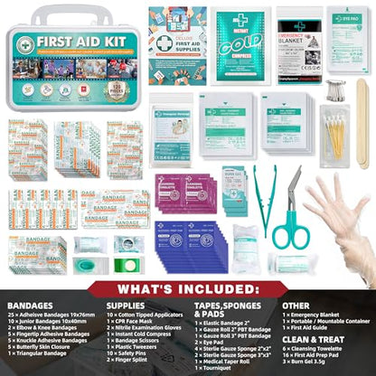 General Medi 120 Pieces Hardcase First Aid Kit - First Aid Box Includes Instant Cold Pack, Emergency Blanket for Travel, Home, Office, Vehicle, Camping, Workplace & Outdoor - size: 120 Pieces