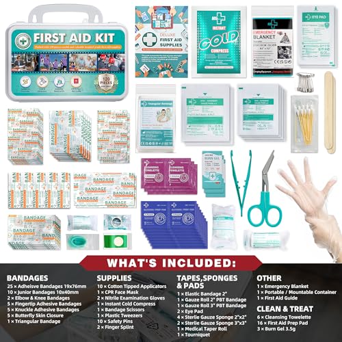 General Medi 120 Pieces Hardcase First Aid Kit - First Aid Box Includes Instant Cold Pack, Emergency Blanket for Travel, Home, Office, Vehicle, Camping, Workplace & Outdoor - size: 120 Pieces