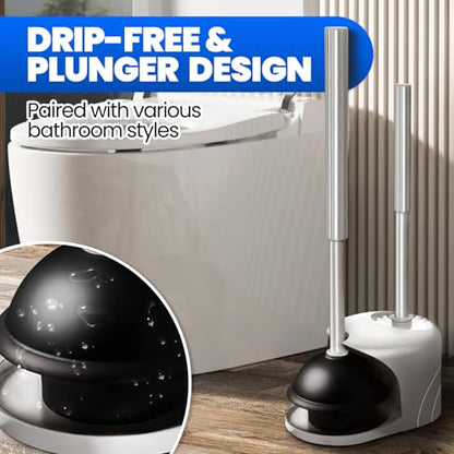 4in1 Toilet Plunger and Brush Set - Home Bathroom Cleaning Tools - color: Dark Grey