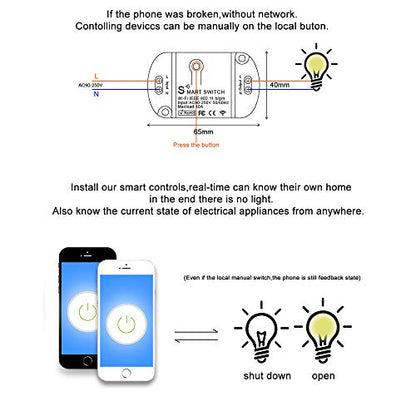 10A KR2201WB Wi-Fi Wireless Smart Basic Switch for Smart Home Smart Life APP Compatible with Alexa & Google Home Assistant No Hub Required Support DIY Module (5-Pcs) - style: 10A 5 Pcs.