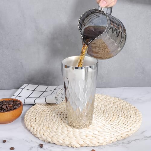 Beasea Stainless Steel Cups 19 oz, 4 Pack Large 18.6oz 550ml Stainless Steel Drinking Cups Tumbler Stackable Double Wall Insulated Individual Metal Pint Glasses Tin for Home Party Camping - color: Silver Ripple, style: 18.6oz 4pcs