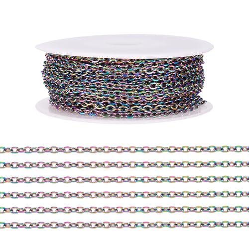 Craftdady 32.8 Feet Stainless Steel Cable Chain Link Multi-Color Unwelded Oval Cross Chain 2.5x2.5mm with Spool for Jewelry Pendant Necklace Bracelet Making - color: Multi-Colors, 10 Meters, 2.5x2.5mm