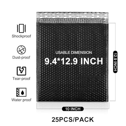 Koja Extra Thick Padded Bubble Mailers, 10x13 in, 25-Pack, Black - color: Black, size: 10 x 13" 25-Pack