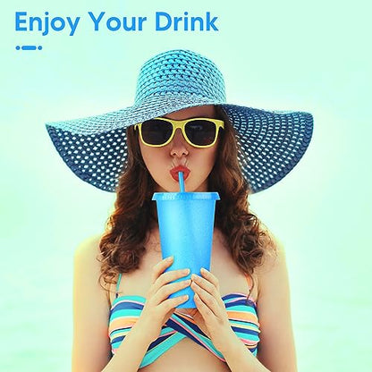 24 Pack Plastic Tumblers with Lids and Straws, Reusable Colorful Cups for Parties, Birthdays, Iced Coffee, Travel, Cold Drink Bulk Tumblers (24 oz, Blue) - color: Blue-24pcs