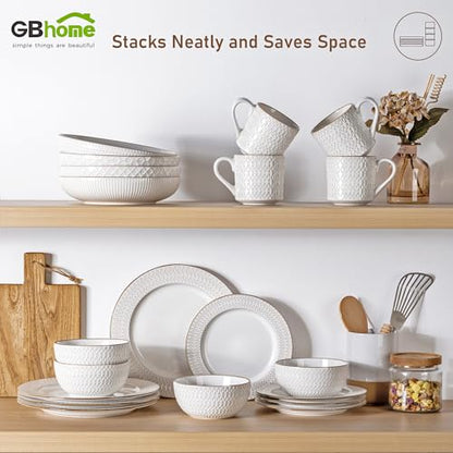 GBHOME Ceramic Dinnerware Sets of 6,18 pcs Plates and Bowls Sets Dishes - color: Pearl White-Diamond, size: Service for 6 (18 pcs)