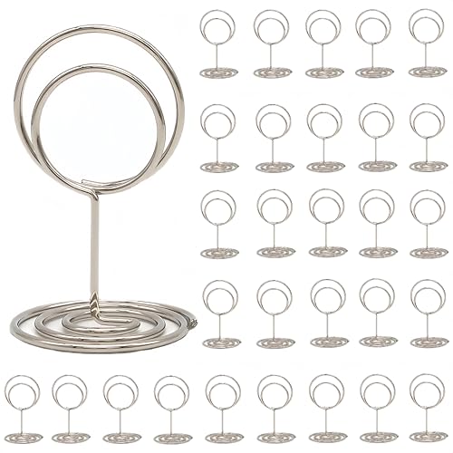 30 Pcs Table Number Holders, Wire Picture Photo Holder,Place Card Stands - color: Silver