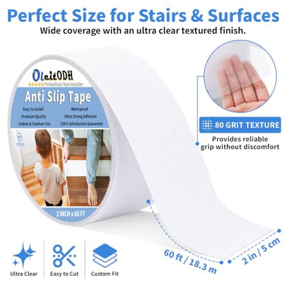 Oleitodh Clear Non-Slip Tape, 2In x 60Ft, Transparent Safety Grip - color: Clear, size: 2 in x 60 ft