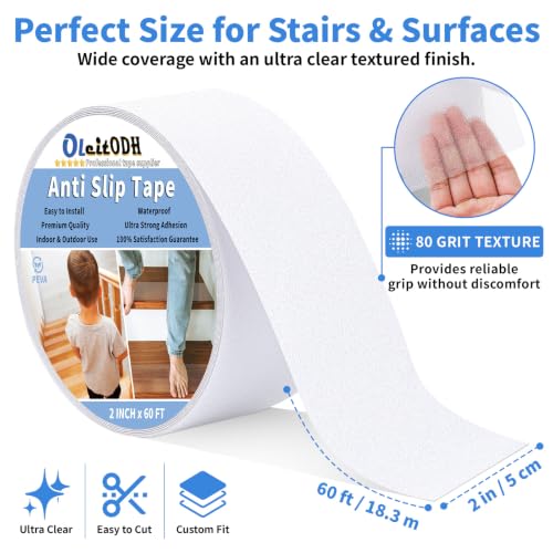 Oleitodh Clear Non-Slip Tape, 2In x 60Ft, Transparent Safety Grip - color: Clear, size: 2 in x 60 ft