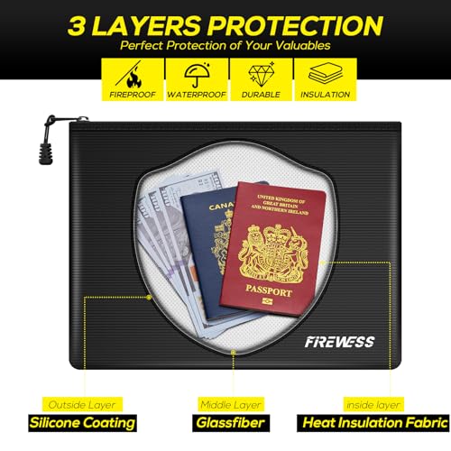Fireproof Document Bag -2 Pack 13.4"x10" and 11"x6" Non-Itchy Fireproof Money Bag, Waterproof Zipper Holder for Valuables, Fire & Water Resistant Safe Pouch for File,Cash,Passport,Keys - size: 2 Pack 13.4"x10" and 11"x6"