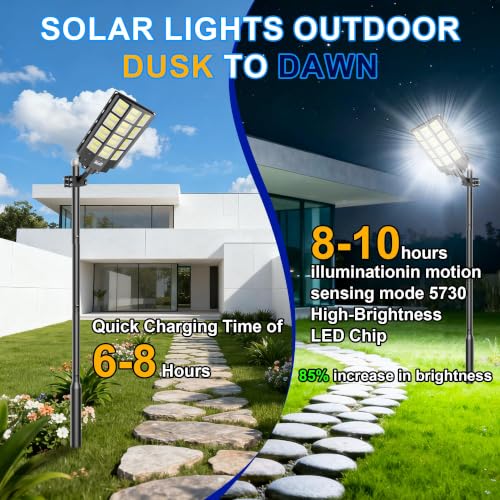 Solar Street Light Outdoor Waterproof Commercial Parking Lot Lights Motion Sensor 10000W LED Floodlight Dusk to Dawn, Outside Solar Lights for Yard Garden Pathway Patio - size: XL-2PCs