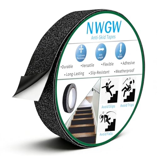 Black Anti-Slip Stair Treads Tape,1" x35FT Heavy Duty PVC Non-Skid Grip Tape for Wooden Steps, Indoor/Outdoor Stairs, Pool Decks - Peel & Stick Waterproof Safety Traction - color: Black, size: 1 IN