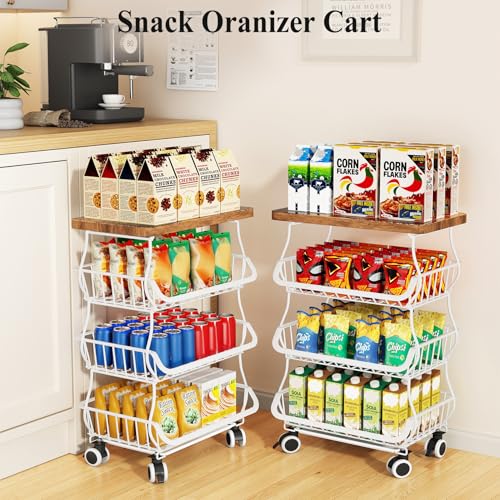 SAYZH 4-Tier Fruit and Vegetable Basket Stand for Kitchen, Wood Top, White - color: White, size: 4 Tiers