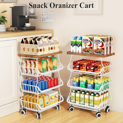 SAYZH 4-Tier Fruit and Vegetable Basket Stand for Kitchen, Wood Top, White - color: White, size: 4 Tiers