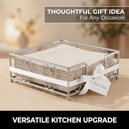 Flat Napkin Holder for Table, Silver Metal Weighted Paper Caddy - color: V - Luncheon Napkin Holder - Silver, size: Luncheon Napkin Holder