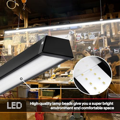 8FT LED Shop Light, 100W 12500lm, 5000K Daylight, Compact Black 8 Foot Commercial Lighting Fixtures for Workshops, Garage, Office, Surface/Suspension Mount, with 5FT Cord Switch, 6 Pack
