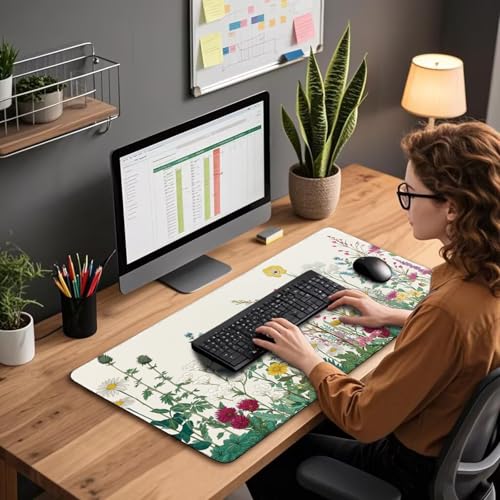 Wildflower Garden Large Desk Mat Gaming Mouse Pad 31.5"x15.7" - color: Floral Garden