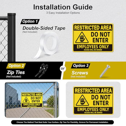 Employees Only Sign, Restricted Area Do Not Enter Metal Sign, Aluminum Warning Sign for Doors, Waterproof, Rustproof, UV Protected, High-Visibility Safety Sign, 10 x 7 Inch - color: YELLOW