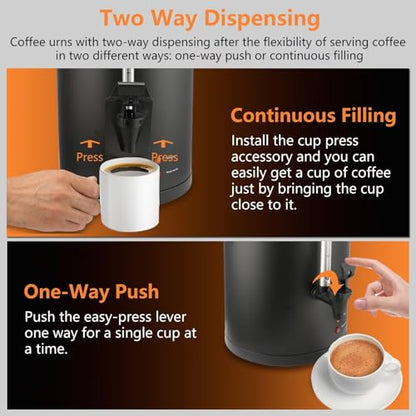 30-Cup 6L Commercial Coffee Urn, Festa Essential 750W Double Wall Large Percolate Coffee Maker Stainless Steel Hot Water Urn Dispenser with Double Dripless Faucet, Quick-Brewing for Catering, Black - size: 6L-30Cups
