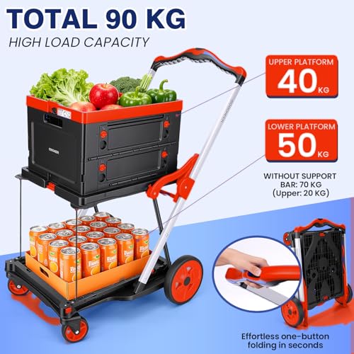 Collapsible Shopping Cart with Crate, Heavy Duty 200lbs Folding Cart, Red - color: Red