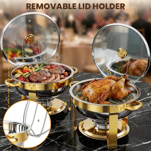 POWERFUEL 7QT Stainless Steel Chafing Dishes for Buffet with Serving Tongs - size: 2 Pack with Glass Lid