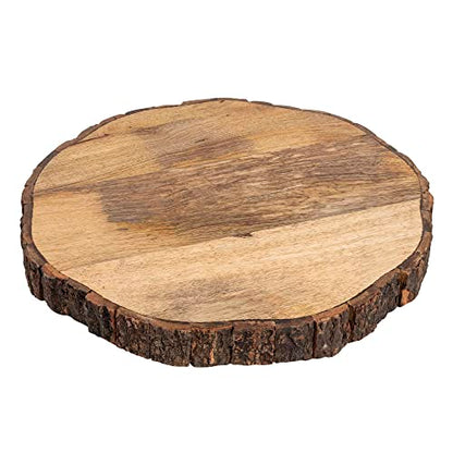 GoCraft Wooden Round Cutting Board with Tree Bark Rim | 1.5" Thick Mango Wood Live Edge Chopping, Prep, Serve Board | Charcuterie Platter - 12.5"