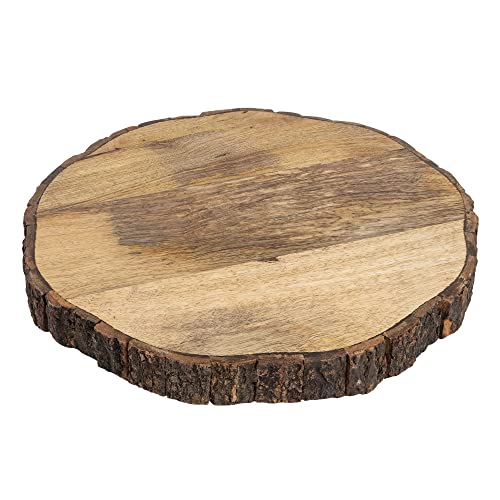 GoCraft Wooden Round Cutting Board with Tree Bark Rim | 1.5" Thick Mango Wood Live Edge Chopping, Prep, Serve Board | Charcuterie Platter - 12.5"