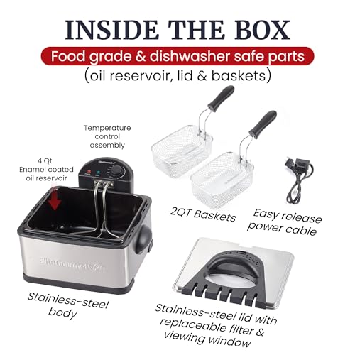 Elite Gourmet 4.5Qt Deep Fryer, Dual 2Qt Split Baskets, 1700W - color: Stainless Steel and Black, size: 2 Baskets