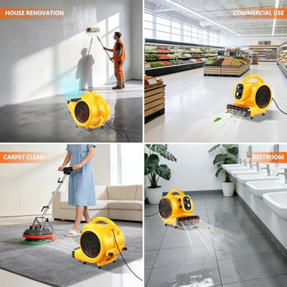 Air Mover 1/4 HP 1000 CFM Air Blower Fan, Carpet Dryer Fan, Floor Dryer - color: Yellow