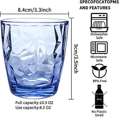 Topsky 10 oz Plastic Water Tumblers | Set of 4 Transparent Unbreakable Drinking Glasses Clear Acrylic Reusable Juice Wine Cups for Home Picnic Party, Dishwasher Safe, Stackable (Blue) - color: Blue 10oz