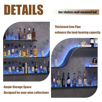 55in Wall Mounted Wine Rack with Blue LED Lights (Black,140cm) - color: Black, size: 55in