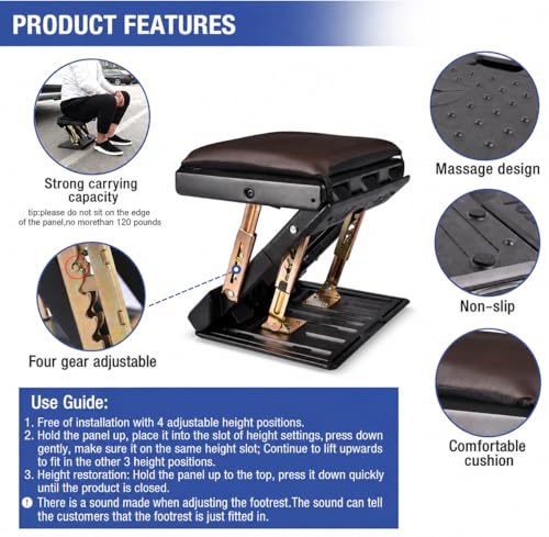 Under Desk Footrest, 4-Level Height Adjustable 12Modes Foldable Footrest - color: Brown