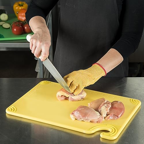 San Jamar Saf-T-Grip Plastic Cutting Board with Safety Hook, 12" x 18" x 0.5", Yellow - color: Yellow